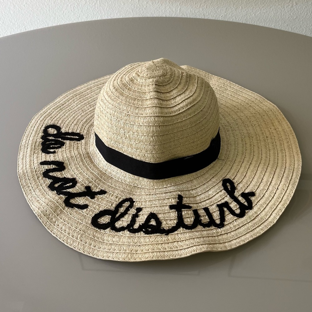 Target Natural Straw Sun Hat with Black Ribbon and Embroidery